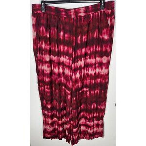 Torrid Women's Size 3 Raspberry Tie Dye Wide Leg Pants Elastic Waist Pockets